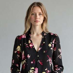 ALC A.L.C. Rivera Black Silk Floral Blouse Top Size 2